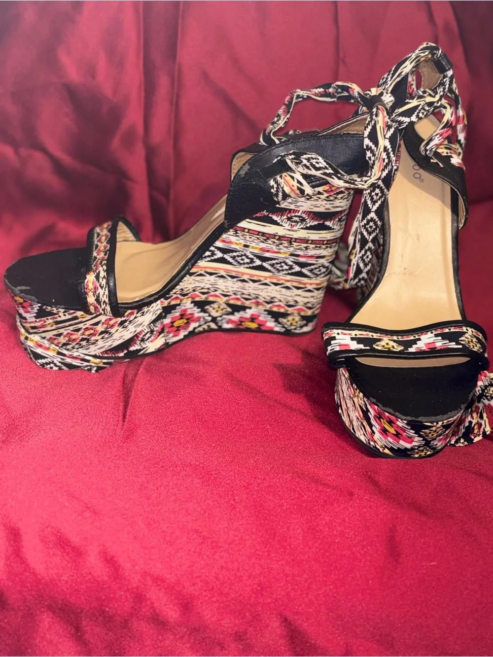Women’s Black Embroidered Lace-Up Platform Sandals